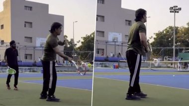 MS Dhoni Plays Tennis With Fans! CSK Captain Shows His Skills on the Tennis Court, Video Goes Viral
