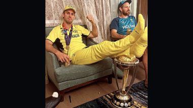 Mitchell Marsh Defends Himself After Receiving Criticism for Resting Feet on ICC Cricket World Cup 2023 Trophy, Says ’There Was Obviously No Disrespect Meant'