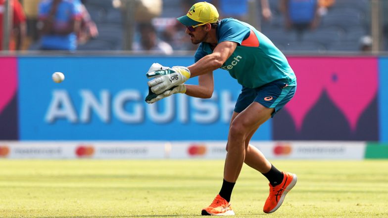 Mitchell Starc Spotted In Wicketkeeping Gloves In Practice Ahead of AUS vs BAN ICC Cricket World Cup 2023 Match (Watch Video)