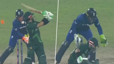 Mohammad Rizwan Goes Down With Cramps After Being Clean Bowled by Moeen Ali During ENG vs PAK ICC Cricket World Cup 2023 Match, Video Goes Viral