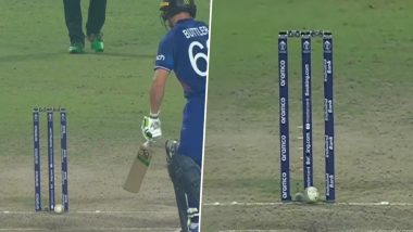 Bizarre! Mohammad Wasim Jr’s Delivery to Jos Buttler Hits Stump but Bails Don’t Fall During ENG vs PAK CWC 2023 Match, Video Goes Viral