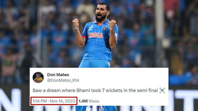 ‘Unreal...Did You Time Travel?’ Netizens React After Fan’s ‘Dream’ On Mohammed Shami Taking Seven Wickets in IND vs NZ ICC Cricket World Cup 2023 Semifinal Comes True!