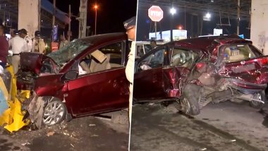 Mumbai Road Accident: Three Killed, Several Injured As Speeding Car Collides With Multiple Vehicles at Bandra Worli Sea Link Toll Plaza (Watch Video)