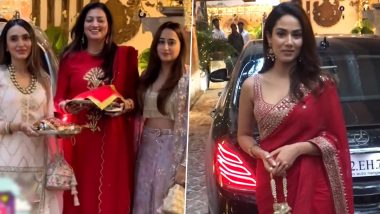 Karwa Chauth 2023: Mira Rajput Kapoor, Natasha Dalal Arrive for Celebrations in Red Saree and Pink Lehenga Choli Respectively (Watch Video)