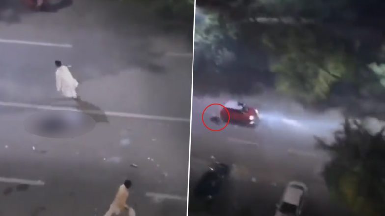 Diwali Celebration Turns Tragic in UP: Elderly Man Battling for Life After Speeding Car Rams Into Revellers Bursting Firecrackers Outside Noida Society, Disturbing Video Surfaces