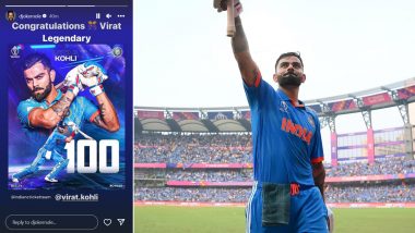 'Congratulations Virat...Legendary' Novak Djokovic Shares Instagram Story To Laud Virat Kohli for His Record 50th ODI Century During IND vs NZ CWC 2023 Match