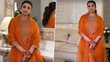 Parineeti Chopra Decks Up in Orange Suit to Celebrate Her 'Pehli Diwali' After Marriage with Hubby Raghav Chadha (View Pic)