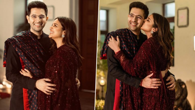 Parineeti Chopra Plants Sweet Kiss on Hubby Raghav Chadha’s Cheek As She Shares a Glimpse of Their FIRST Diwali Celebrations (See Post)