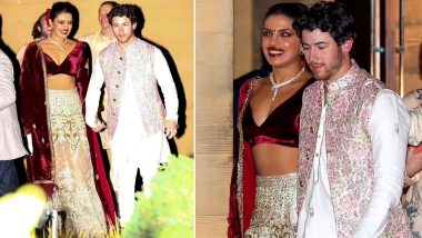 Priyanka Chopra Stuns in Maroon Cream Lehenga, While Nick Jonas Dons Stylish Kurta Pajama at Star-Studded Diwali Celebration in LA (View Pics)