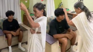 Indian Origin New Zealand Cricketer Rachin Ravindra Visits Grandparents’ House in Bengaluru, Grandmother Prays for Him; Video Goes Viral