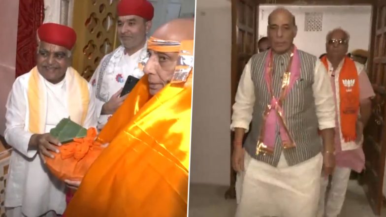 Rajnath Singh Offers Prayers at Shrinathji Temple in Rajasthan's Nathdwara Ahead of Vidhan Sabha Polls (Watch Video)