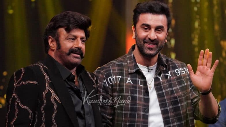 Ranbir Kapoor Snapped with Nandamuri Balakrishna on the Sets of Unstoppable 2 for Animal Promotions in Hyderabad (View Pics)