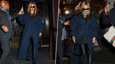 Rihanna Screams Glamour in an All-Black Outfit Paired With Overcoat and Dark Lip Shade (View Pics)