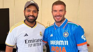 David Beckham Meets Indian Captain Rohit Sharma, Sporting Icons Exchange Real Madrid and Team India Jerseys (See Pic)