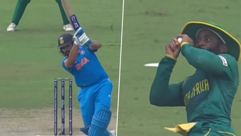 Rohit Sharma Wicket Video: Watch Temba Bavuma Take Impressive Catch To Dismiss Indian Captain During IND vs SA ICC Cricket World Cup 2023 Match