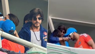 ICC Cricket World Cup 2023: Shah Rukh Khan Hugs Deepika Padukone and Greets Ranveer Singh During IND vs AUS Final Match (Watch Video)