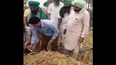 Stubble Burning in Punjab: Reached To Stop Farm Fires, Government Offical Made To Burn Stubble by Farmers in Bathinda (Watch Video)