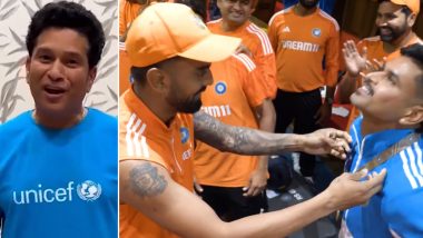 Shreyas Iyer Wins ‘Best Fielder’ Medal in Team India’s Dressing Room With Sachin Tendulkar Making the Announcement After IND vs SL CWC 2023 Match, BCCI Shares Video