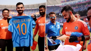 Sachin Tendulkar Presents Virat Kohli With Signed Jersey Reading, ‘Virat You Make Us Proud’ Ahead of IND vs AUS ICC Cricket World Cup 2023 Final, Pics Go Viral!