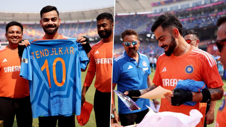 Sachin Tendulkar Presents Virat Kohli With Signed Jersey Reading, ‘Virat You Make Us Proud’ Ahead of IND vs AUS ICC Cricket World Cup 2023 Final, Pics Go Viral!