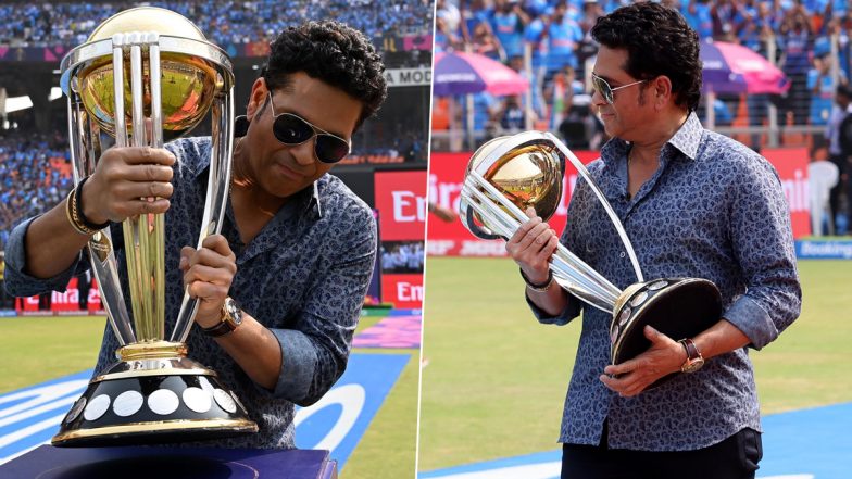 Sachin Tendulkar Walks Out With ICC Cricket World Cup 2023 Trophy Ahead of IND vs AUS Final at Narendra Modi Stadium, Pics Go Viral!