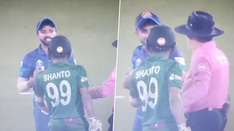 Sadeera Samarawickrama, Najmul Hossain Shanto Have a Heated Exchange During BAN vs SL ICC Cricket World Cup 2023 Match, Video Emerges