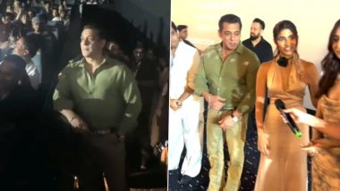 IFFI 2023: Salman Khan Arrives at the Event in Style, Poses With Niece Alizeh Agnihotri and Farrey Cast (Watch Video)