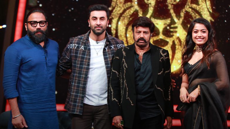 Team Animal on Unstoppable With NBK Season 3! Ranbir Kapoor, Rashmika Mandanna and Sandeep Reddy Vanga Are All Smiles As They Pose With Show’s Host Nandamuri Balakrishna (View Pics)