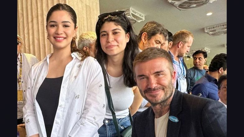 Football Legend David Beckham Shares Frame With Sara Tendulkar At Wankhede Stadium in Mumbai During IND vs NZ ICC CWC 2023 Semifinal, Picture Goes Viral!