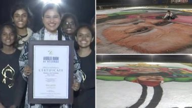 Diwali 2023: Artist Shikha Sharma Makes 14,000 Sq Feet Rangoli Depicting Lord Hanuman and Portrait of PM Narendra Modi in Indore (Watch Video)