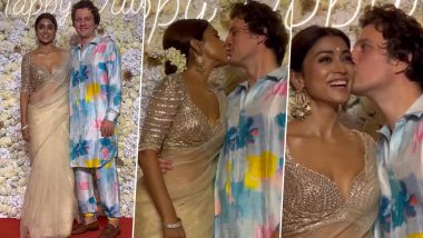 Shriya Saran and Andrei Koscheev Share a Sweet Kiss As They Pose for Paparazzi at T-Series Diwali Party (Watch Video)