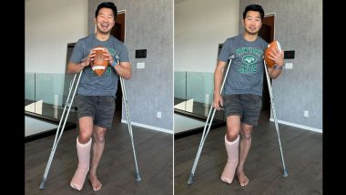 Simu Liu Dresses Up As Aaron Rodgers On Crutches For Halloween 2023 (View Pic)