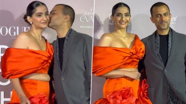 Sonam Kapoor Serves Glam in Tangerine Dramatic Outfit As She Attends an Event With Hubby Anand Ahuja (Watch Video)