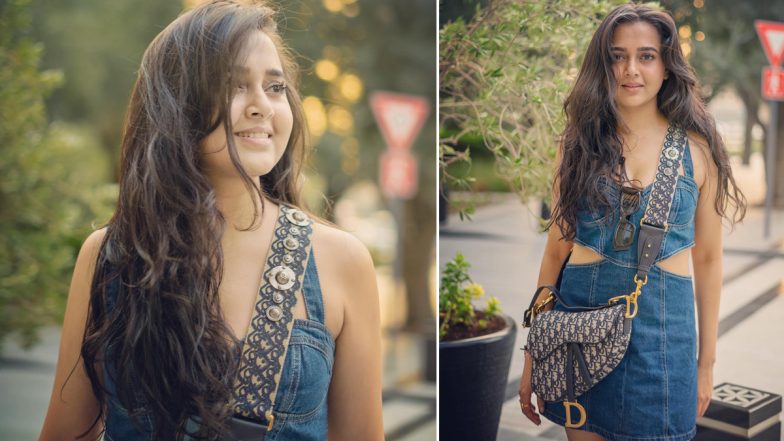 Tejasswi Prakash Looks Uber Cool in Denim Cut-Out Mini Dress; Check Out Her Latest Pictures Here!