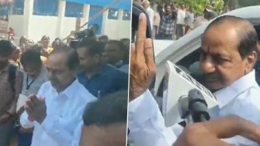 Telangana Assembly Elections 2023: CM K Chandrashekar Rao Casts Vote in Chintamadaka, Shows Indelible Ink Mark on His Finger (Watch Video)