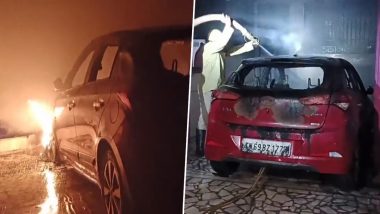 Tamil Nadu Fire: Car and Bike Gutted As Massive Blaze Erupts and Spreads From Lamp Lit at Door of a House in Thoothukudi (Watch Video)