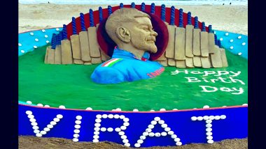 Sand Artist Sudarsan Pattnaik Wishes Virat Kohli on His 35th Birthday With Sand Sculpture at Puri Sea Beach