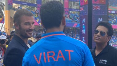 Virat Kohli and Sachin Tendulkar Spotted Interacting With Football Legend David Beckham at Wankhede Stadium Ahead of IND vs NZ CWC 2023 Semifinal, Picture Goes Viral!