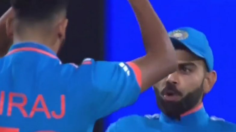 Virat Kohli Performs Cristiano Ronaldo’s Iconic ‘SIUUU’ Celebration With Mohammed Siraj While Celebrating a Wicket During IND vs NED CWC 2023 Match, Video Goes Viral!