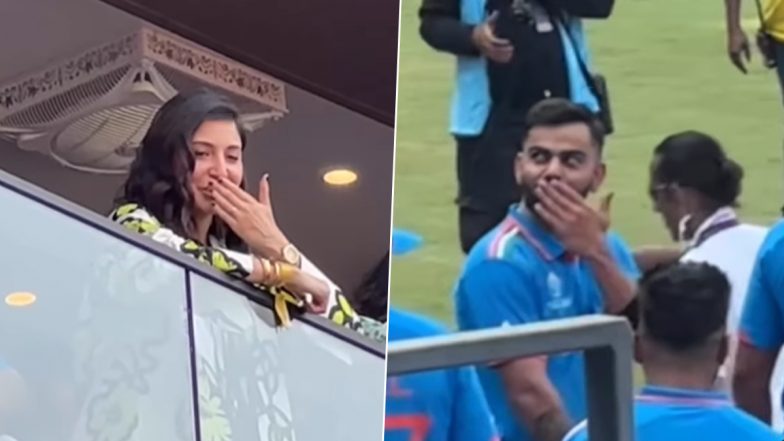 ICC World Cup 2023: Virat Kohli’s Flying Kiss to Anushka Sharma During India vs New Zealand Match Is Winning Hearts on Internet! (Watch Video)