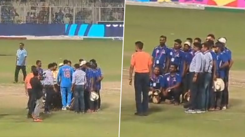 Virat Kohli Meets Groundstaff at Eden Gardens, Clicks Pictures With Them After IND vs SA ICC Cricket World Cup 2023 Match; Video Goes Viral