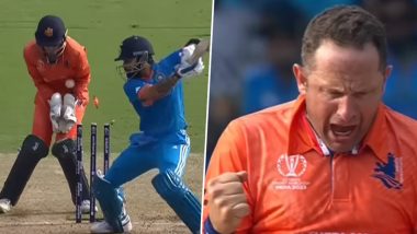 Virat Kohli Wicket Video: Watch Roelof van der Merwe Dismiss India’s Star Batsman During IND vs NED ICC Cricket World Cup 2023 Match
