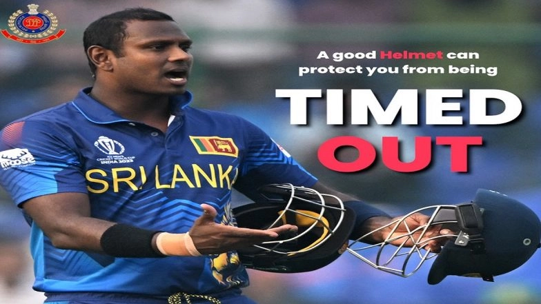 ‘Delhitees! We Hope You Understood Importance of ’HELMET’: Delhi Police Goes Viral With Helmet Safety Campaign Inspired by Sri Lankan Cricketer Angelo Mathews