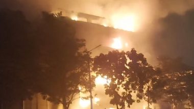 Karnataka Fire Video: Massive Blaze Engulfs Furniture Showroom in Bengaluru’s Outer Ring Road, No Injuries or Casualties Reported