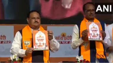 Madhya Pradesh Assembly Elections 2023: BJP Releases Manifesto, Promises Higher MSP for Wheat, Paddy, Houses Under 'Ladli Bahna'; LPG Cylinder at Rs 450 (Watch Video)