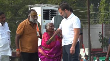 Elderly Woman Sings Song on Indira Gandhi Written by Her During Rahul Gandhi Rally in Telangana’s Sangareddy, Heartwarming Video Goes Viral