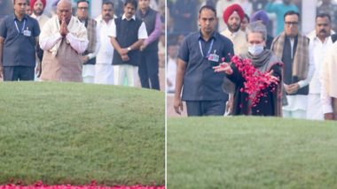 Pandit Jawaharlal Nehru Birth Anniversary 2023: Mallikarjun Kharge, Sonia Gandhi Pay Tribute to India’s First Prime Minister (See Pics and Video)