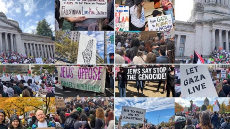 Israel-Palestine Conflict: Tens of Thousands Protestors Storm Streets of American Cities To Criticise Israel’s Military Campaign in Gaza (Watch Videos)