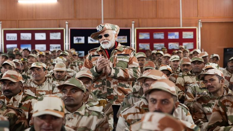 Diwali 2023: PM Narendra Modi Celebrates Deepawali With Soldiers in Himachal Pradesh’s Lepcha, Hails Unwavering Courage of Security Forces (See Pics)