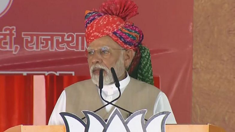 Rajasthan Assembly Elections 2023: PM Narendra Modi Accuses Congress of Corruption and Appeasement Politics Says ‘Dynasty Politics Is Everything for Them’ (Watch Video)